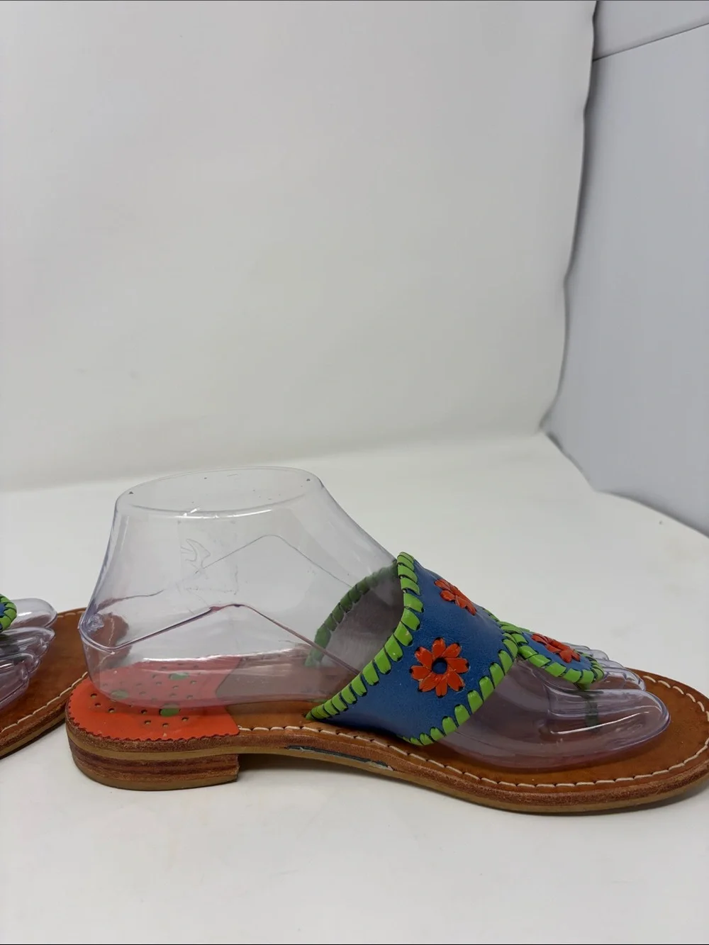 Jack Rogers Blue Leather Flower Toe-Post Sandals Size 7 Excellent Condition